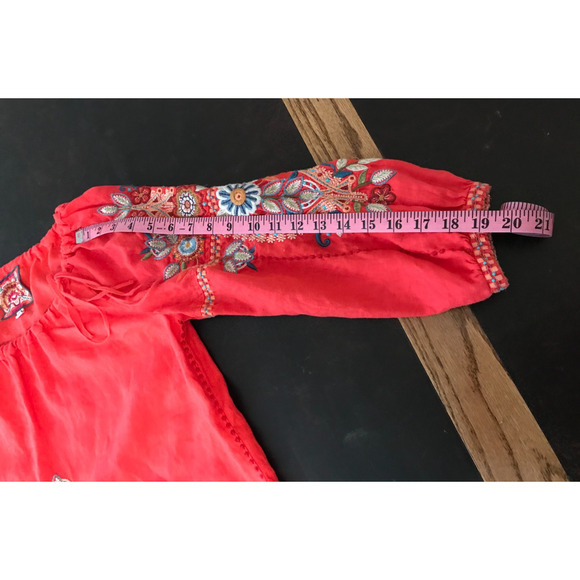 Johnny Was Maisie Coral Orange Embroidery Blouse with Side Tie - Size XSM - Picture 4 of 8